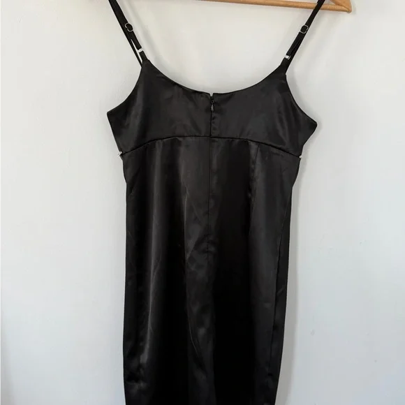 Chic Black Satin Mini Dress - Picture 3 of 4